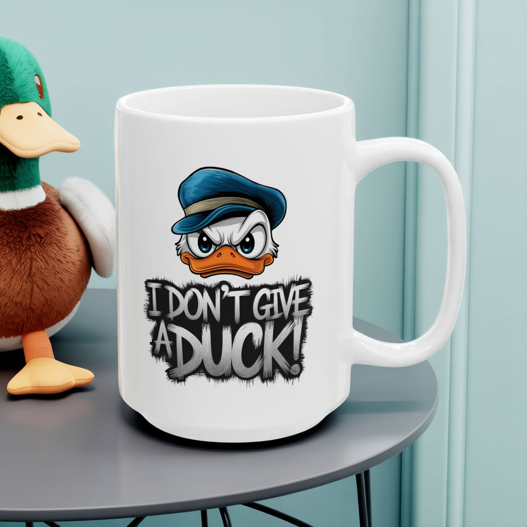 I Don’t Give a Duck Mug | Sassy Duck Coffee Cup | Funny Pun Gift | Adult Humor Mug | Bold Cartoon Animal Drinkware | 11oz & 15oz