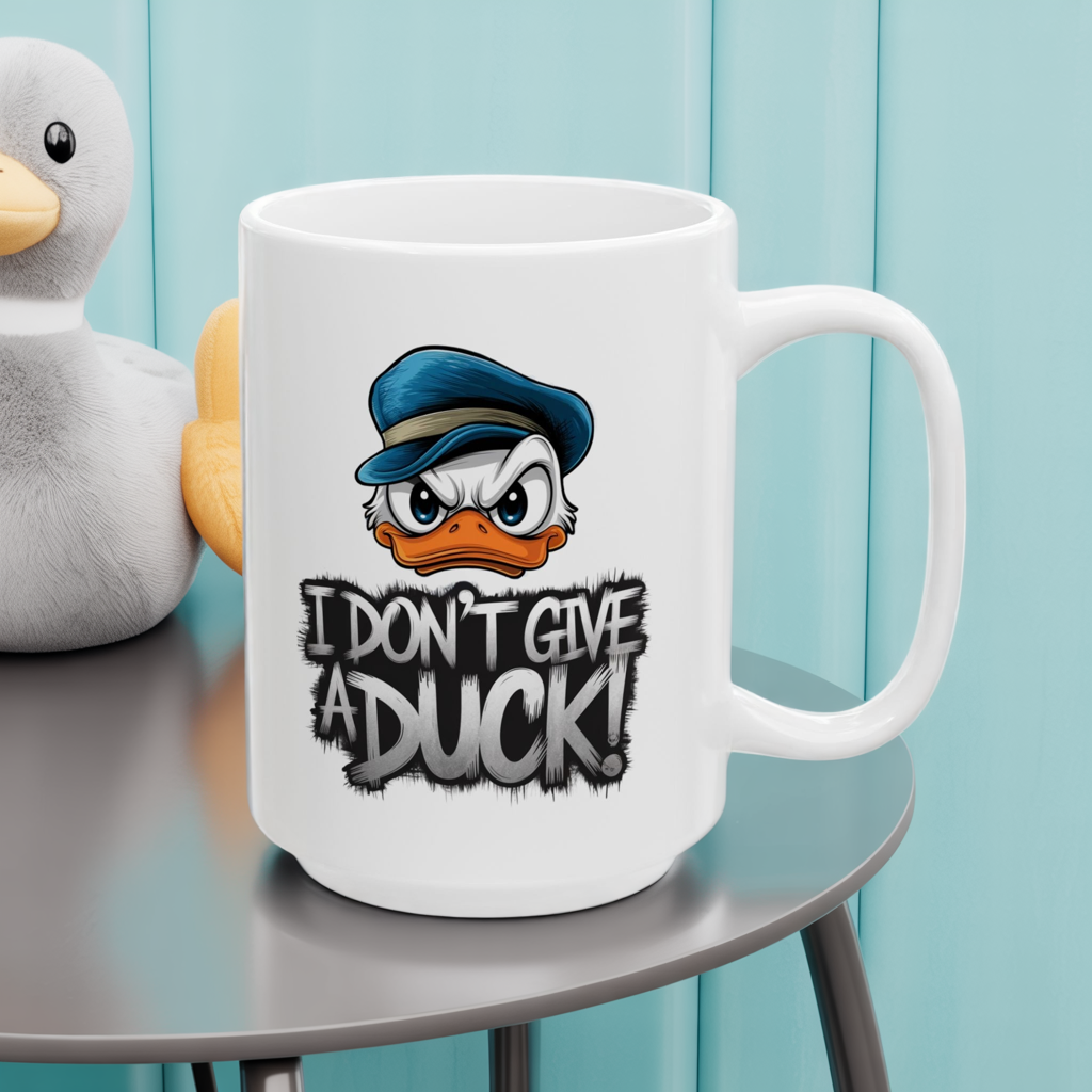 I Don’t Give a Duck Mug | Sassy Duck Coffee Cup | Funny Pun Gift | Adult Humor Mug | Bold Cartoon Animal Drinkware | 11oz & 15oz