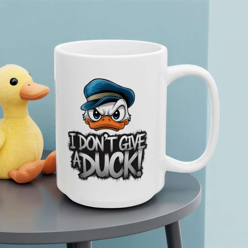 I Don’t Give a Duck Mug | Sassy Duck Coffee Cup | Funny Pun Gift | Adult Humor Mug | Bold Cartoon Animal Drinkware | 11oz & 15oz