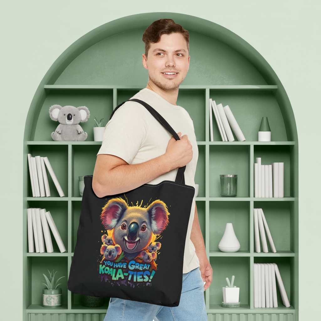 Koala Tote Bag – Funny Animal Pun Bag with Cute Koala Design – Reusable Grocery, Beach, or Everyday Carry Bag – Gift for Koala Lovers