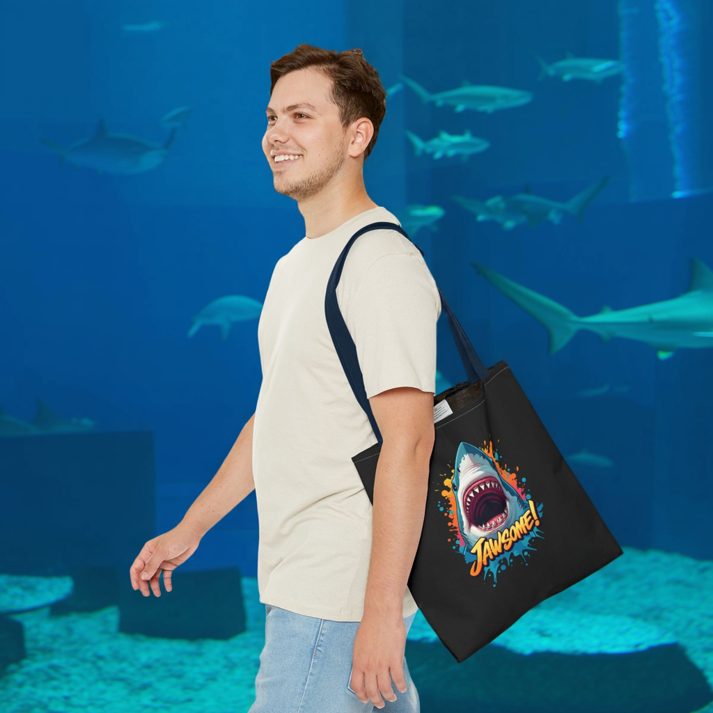Shark Tote Bag – JAWSOME Funny Ocean Lover Bag – Durable Reusable Grocery, Beach, or Everyday Tote – Gift for Shark Fans & Sea Lovers
