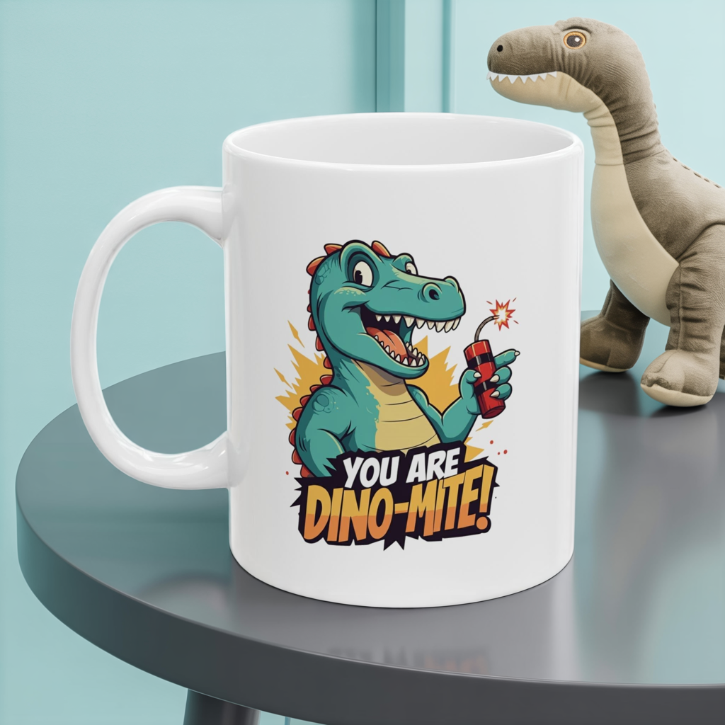 You Are Dino-Mite Mug – Funny Dinosaur Coffee Cup with Cute T-Rex Design – Gift for Him, Her, Kids – Dino Lover Kitchen Decor