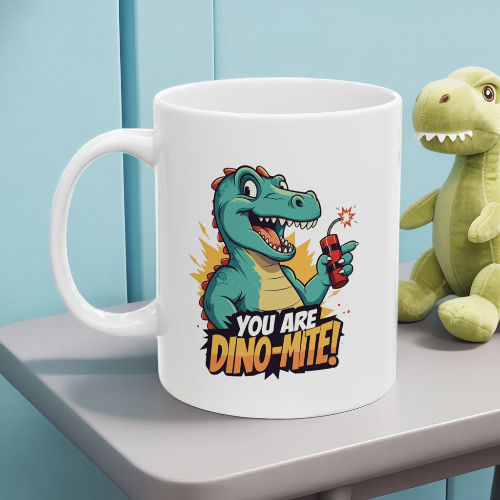 You Are Dino-Mite Mug – Funny Dinosaur Coffee Cup with Cute T-Rex Design – Gift for Him, Her, Kids – Dino Lover Kitchen Decor