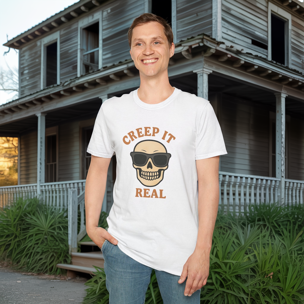 Creep It Real Shirt - Funny Skull Halloween T-Shirt, Spooky Season Graphic Tee, Cool Skeleton with Sunglasses, Humorous Fall Top