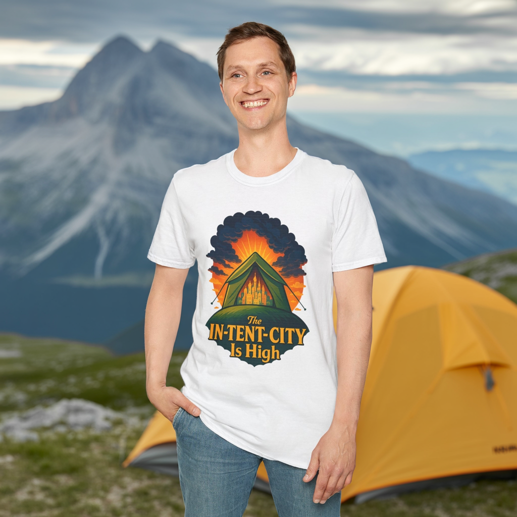 In-Tent-City Is High Camping Tee | Retro Tent Graphic T-Shirt for Hikers & Campers | Funny Outdoorsy Gift | Vintage Style Unisex Tee