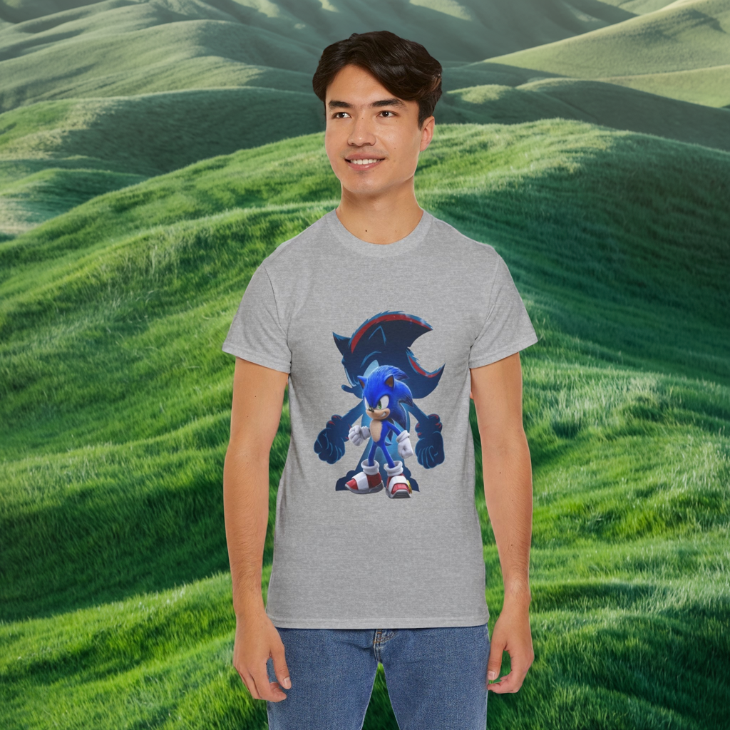 Blue Speed Hero Graphic Tee | Retro Gaming Legend T-Shirt | Fan Inspired Gamer Apparel | Cool Vintage Style Unisex Shirt for Adults & Teens