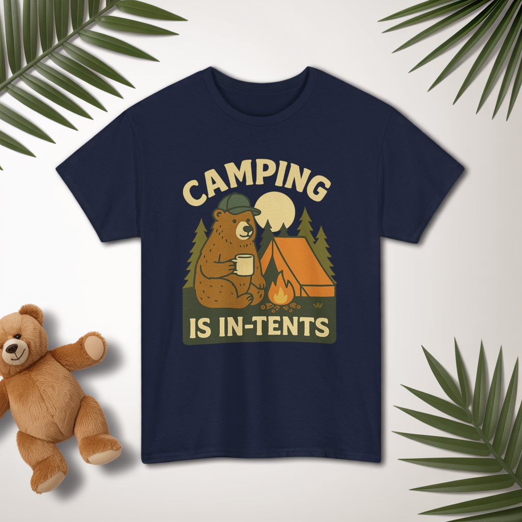 Camping Is In-Tents Funny Bear Camping Tee - Cute Outdoorsy Pun Shirt - Retro Campfire Graphic, Nature Lover Gift, Unisex Adventure Apparel