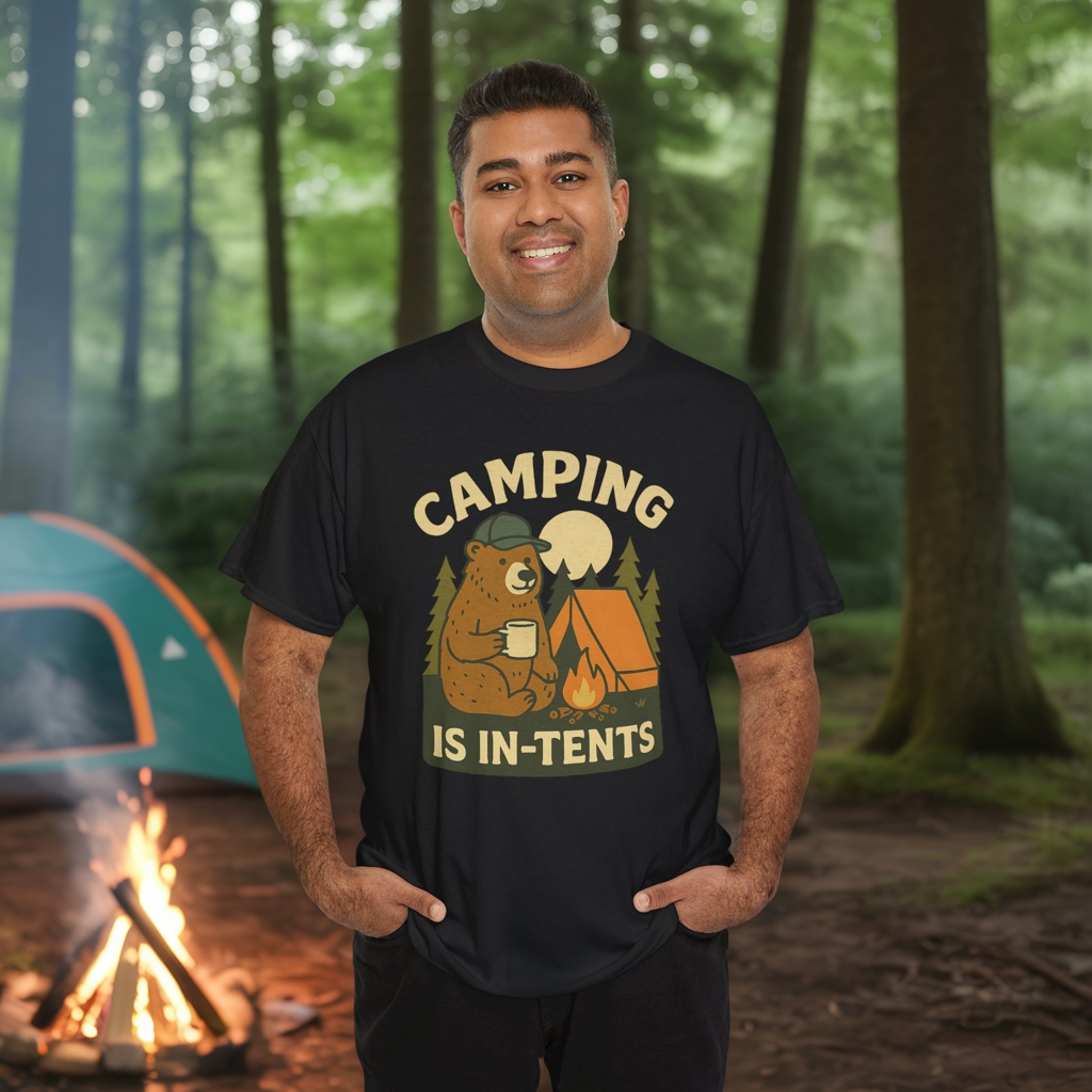 Camping Is In-Tents Funny Bear Camping Tee - Cute Outdoorsy Pun Shirt - Retro Campfire Graphic, Nature Lover Gift, Unisex Adventure Apparel