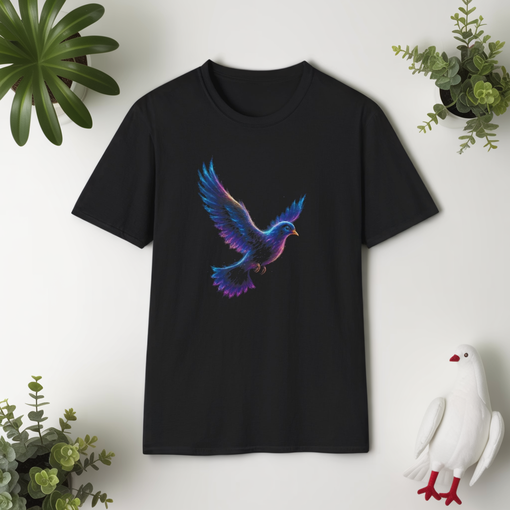 Abstract Dove Graphic Tee | Neon Spiritual Bird T-Shirt, Christian Symbol of Peace, Colorful Artsy Faith Shirt, Unique Religious Gift