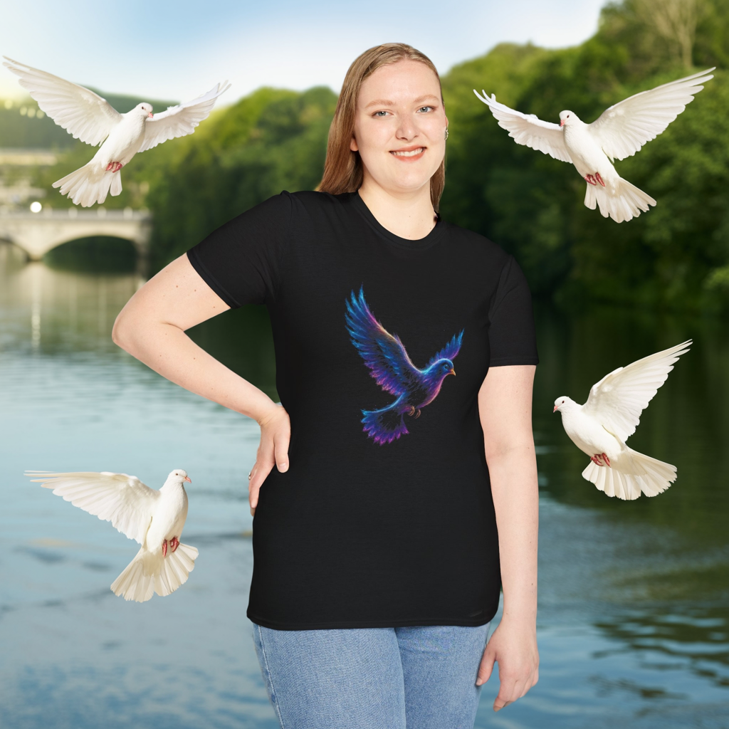Abstract Dove Graphic Tee | Neon Spiritual Bird T-Shirt, Christian Symbol of Peace, Colorful Artsy Faith Shirt, Unique Religious Gift