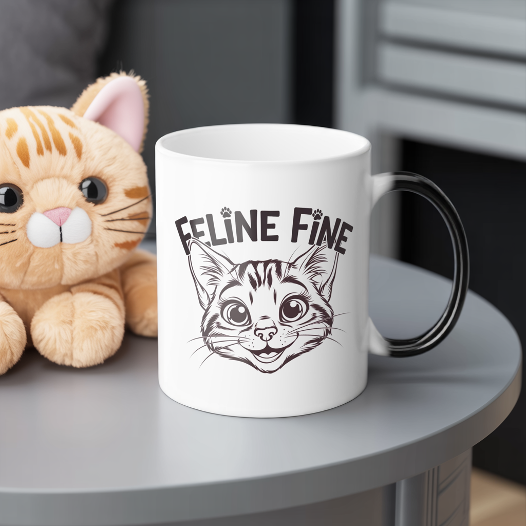 Color Changing Cat Mug – Funny “Feline Fine” Morphing Coffee Cup | Heat Reveal Gift for Cat Lovers, Pet Parents, Birthday & Everyday Use