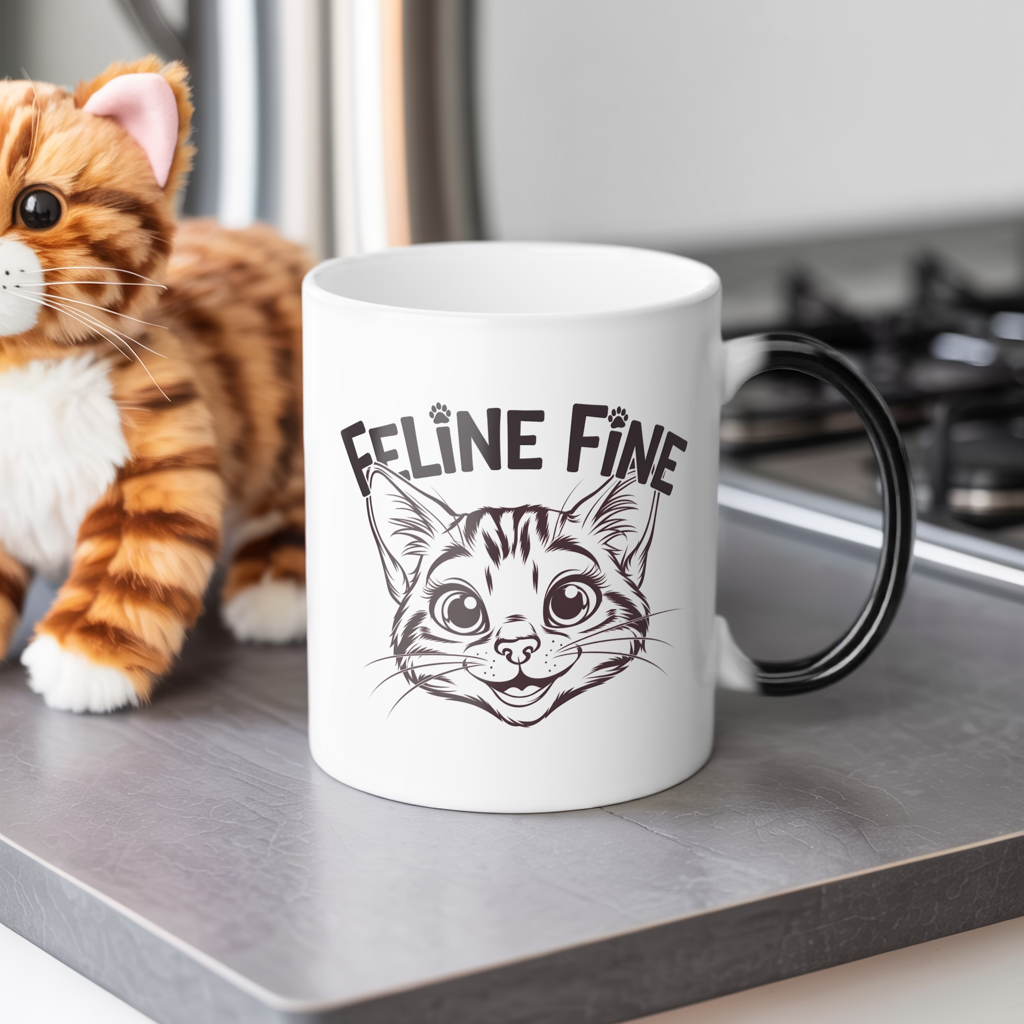 Color Changing Cat Mug – Funny “Feline Fine” Morphing Coffee Cup | Heat Reveal Gift for Cat Lovers, Pet Parents, Birthday & Everyday Use