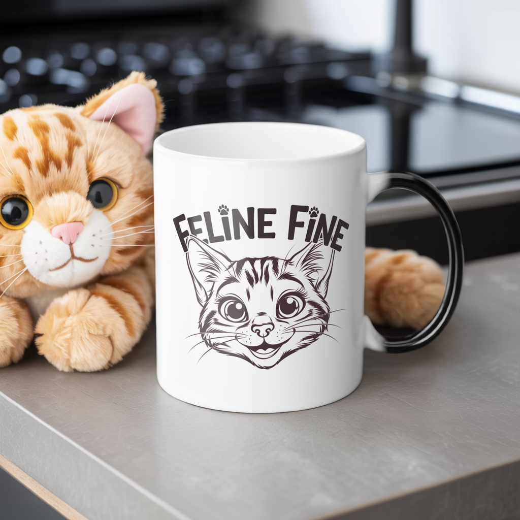 Color Changing Cat Mug – Funny “Feline Fine” Morphing Coffee Cup | Heat Reveal Gift for Cat Lovers, Pet Parents, Birthday & Everyday Use