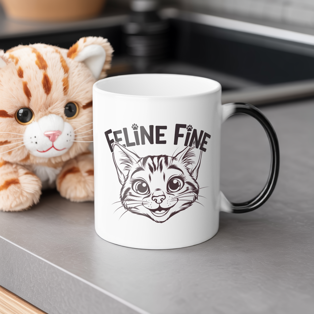 Color Changing Cat Mug – Funny “Feline Fine” Morphing Coffee Cup | Heat Reveal Gift for Cat Lovers, Pet Parents, Birthday & Everyday Use