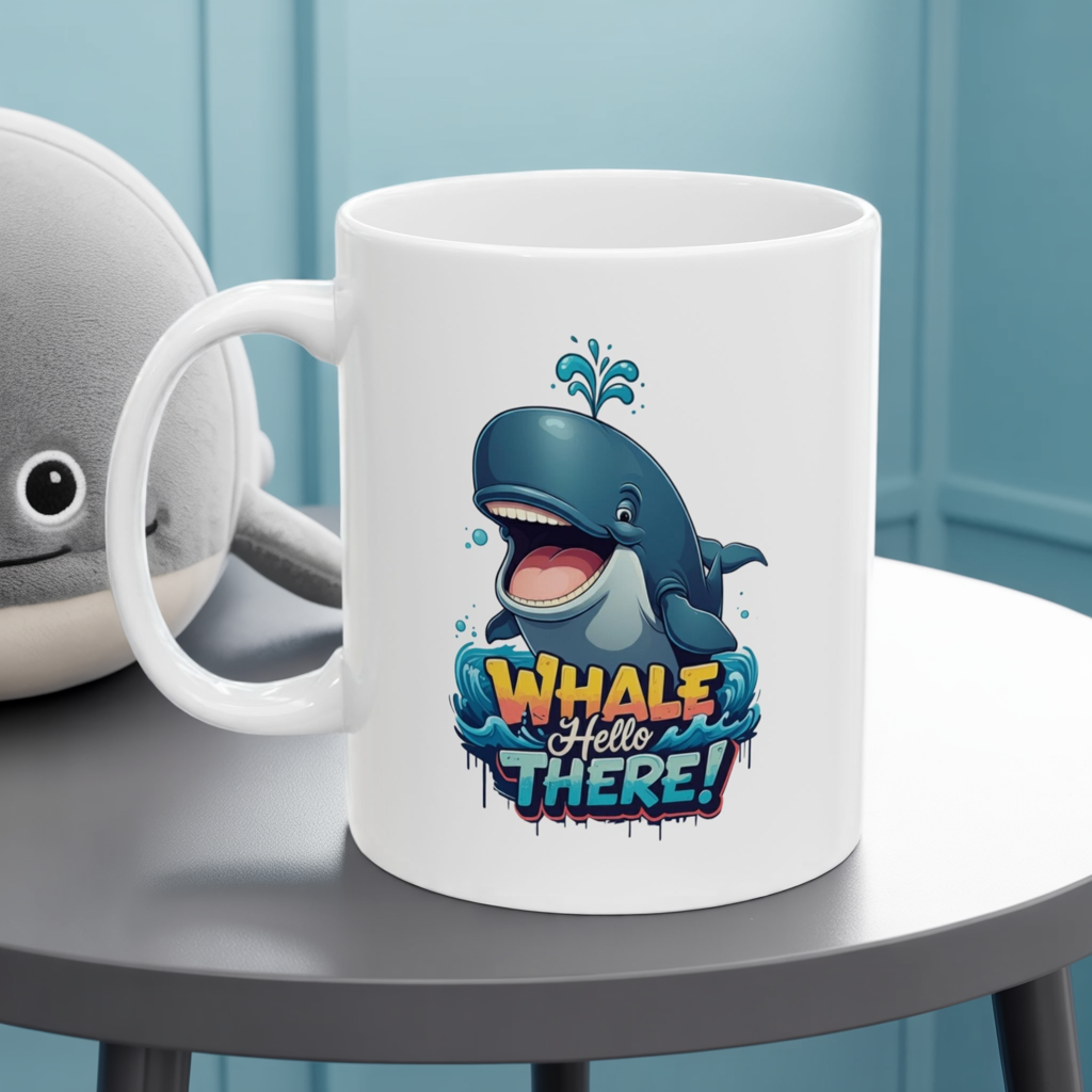 Whale Hello There Mug – Cute Ocean Whale Cartoon Coffee Tea Cup – Funny Pun Design – Nature Animal Lover Gift – Cottagecore Aesthetic Mug
