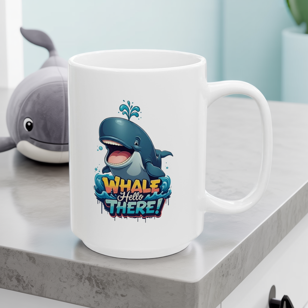Whale Hello There Mug – Cute Ocean Whale Cartoon Coffee Tea Cup – Funny Pun Design – Nature Animal Lover Gift – Cottagecore Aesthetic Mug