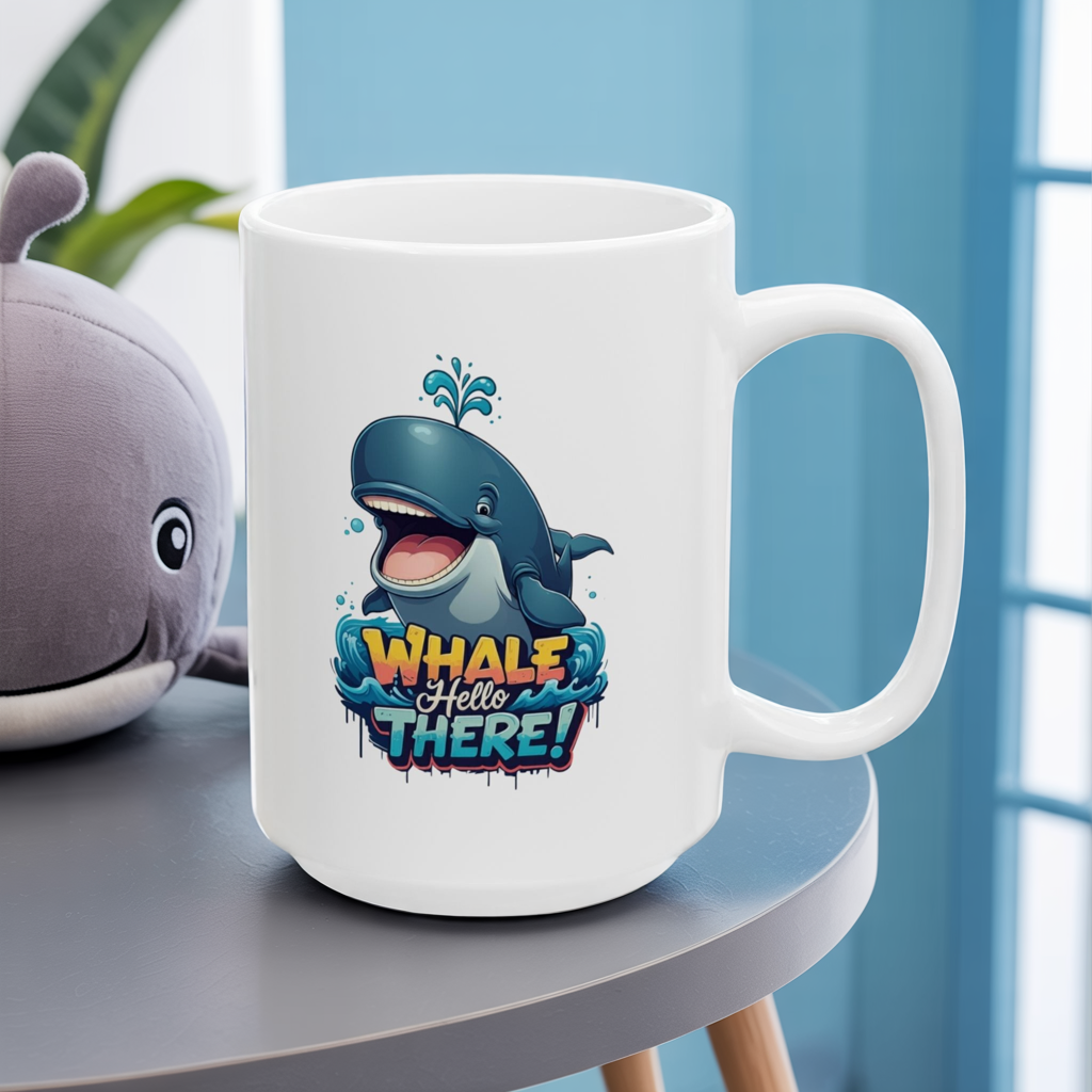 Whale Hello There Mug – Cute Ocean Whale Cartoon Coffee Tea Cup – Funny Pun Design – Nature Animal Lover Gift – Cottagecore Aesthetic Mug