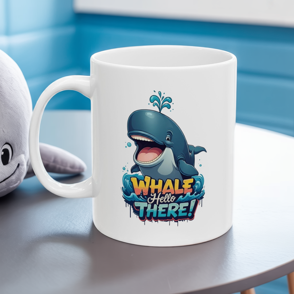 Whale Hello There Mug – Cute Ocean Whale Cartoon Coffee Tea Cup – Funny Pun Design – Nature Animal Lover Gift – Cottagecore Aesthetic Mug