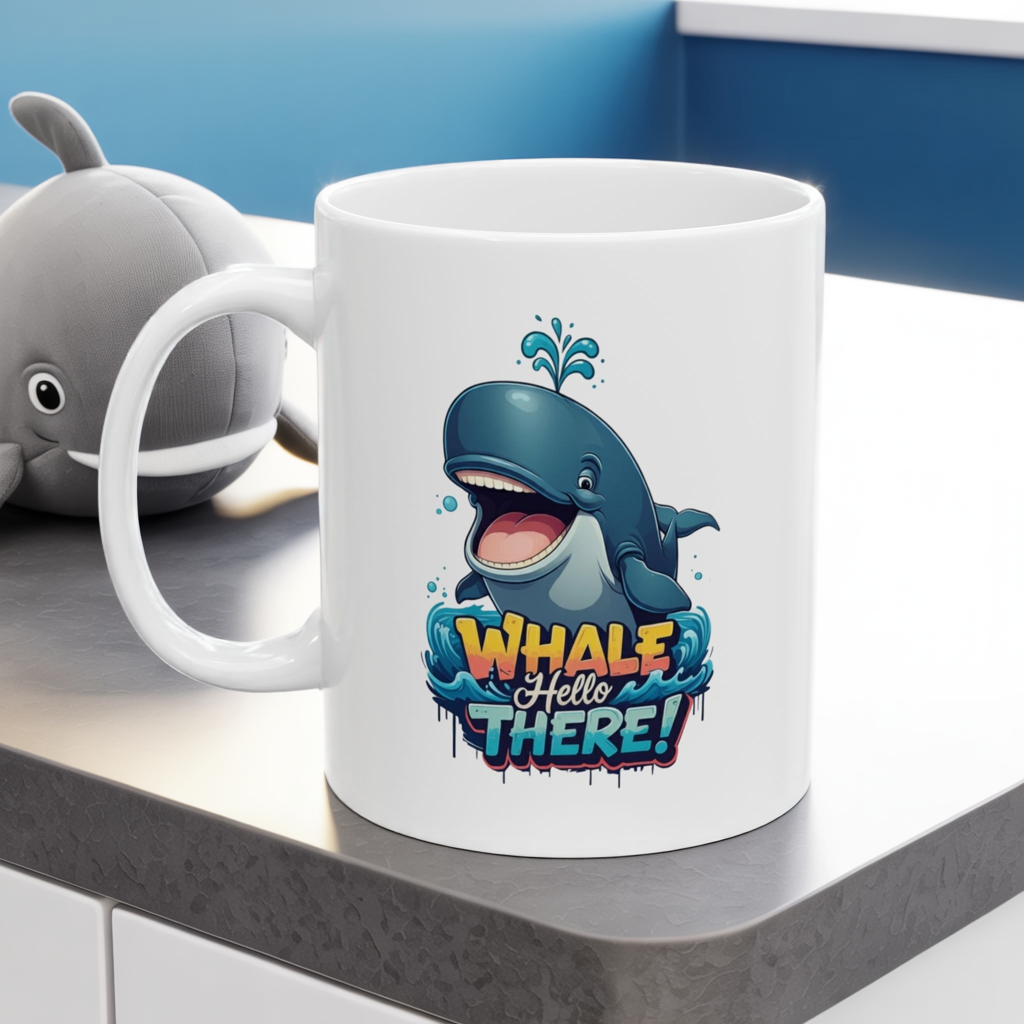 Whale Hello There Mug – Cute Ocean Whale Cartoon Coffee Tea Cup – Funny Pun Design – Nature Animal Lover Gift – Cottagecore Aesthetic Mug