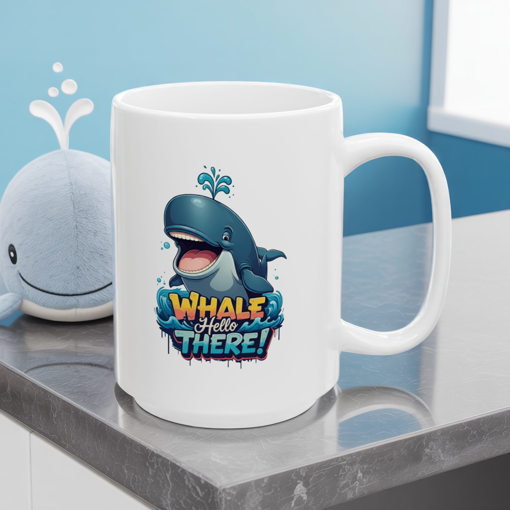 Whale Hello There Mug – Cute Ocean Whale Cartoon Coffee Tea Cup – Funny Pun Design – Nature Animal Lover Gift – Cottagecore Aesthetic Mug