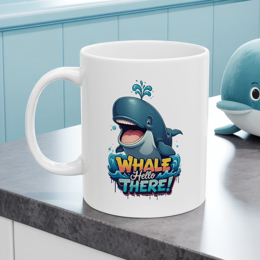 Whale Hello There Mug – Cute Ocean Whale Cartoon Coffee Tea Cup – Funny Pun Design – Nature Animal Lover Gift – Cottagecore Aesthetic Mug