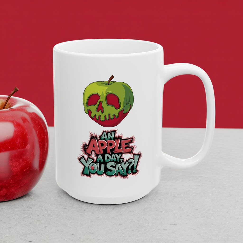 An Apple a Day You Say Mug – Spooky Poison Apple Coffee Cup, Dishwasher Safe Ceramic, Funny Gothic Halloween Gift for Horror & Dark Humor Fans