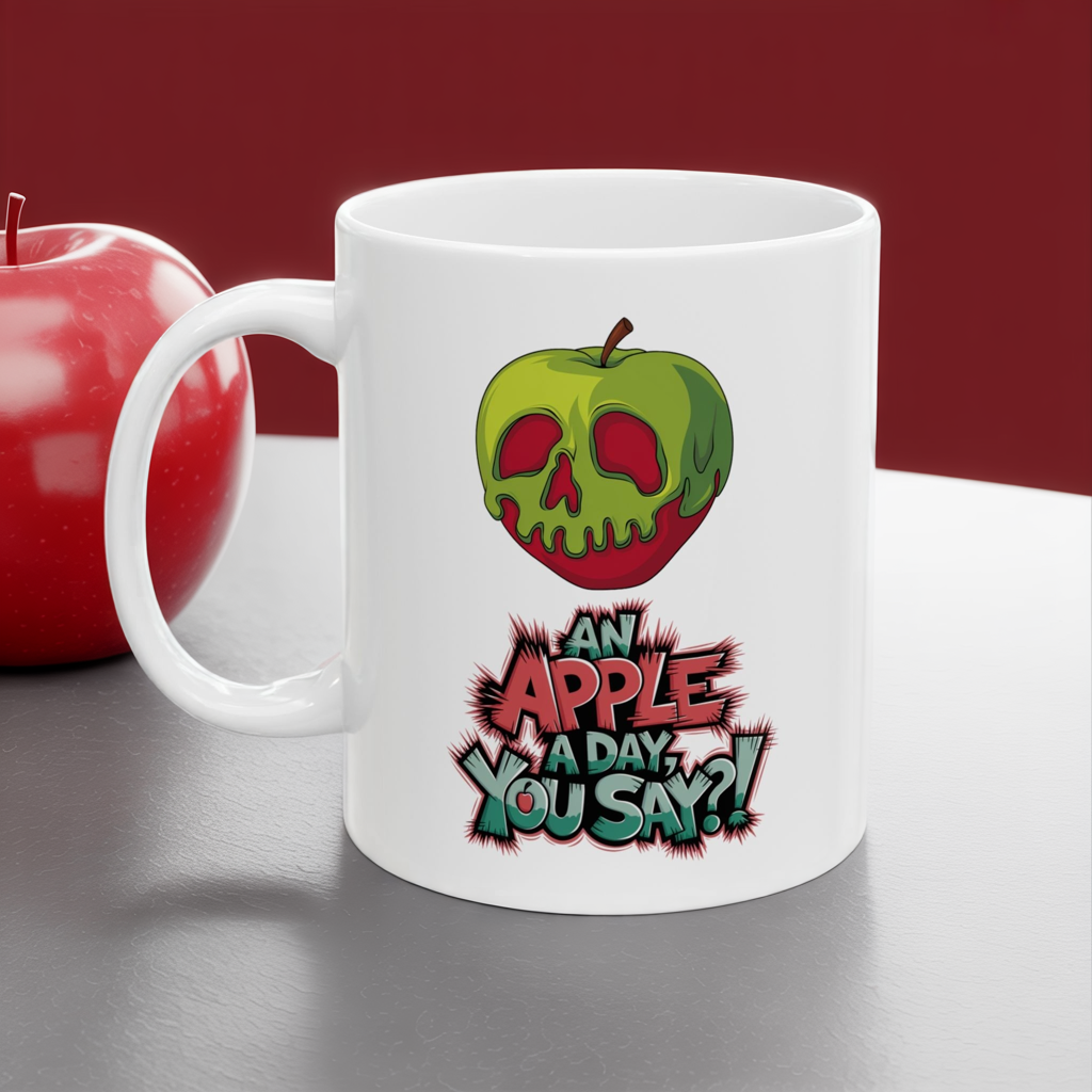 An Apple a Day You Say Mug – Spooky Poison Apple Coffee Cup, Dishwasher Safe Ceramic, Funny Gothic Halloween Gift for Horror & Dark Humor Fans