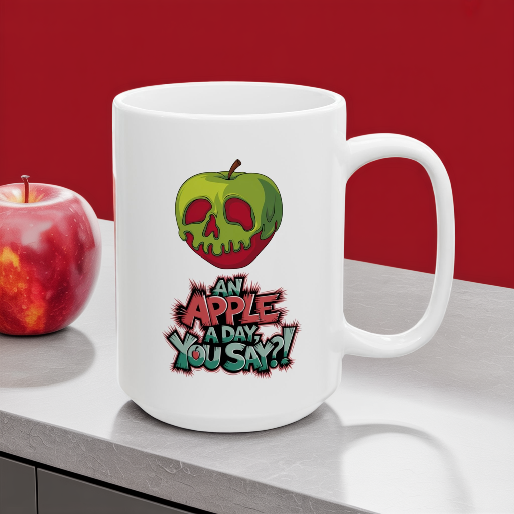 An Apple a Day You Say Mug – Spooky Poison Apple Coffee Cup, Dishwasher Safe Ceramic, Funny Gothic Halloween Gift for Horror & Dark Humor Fans