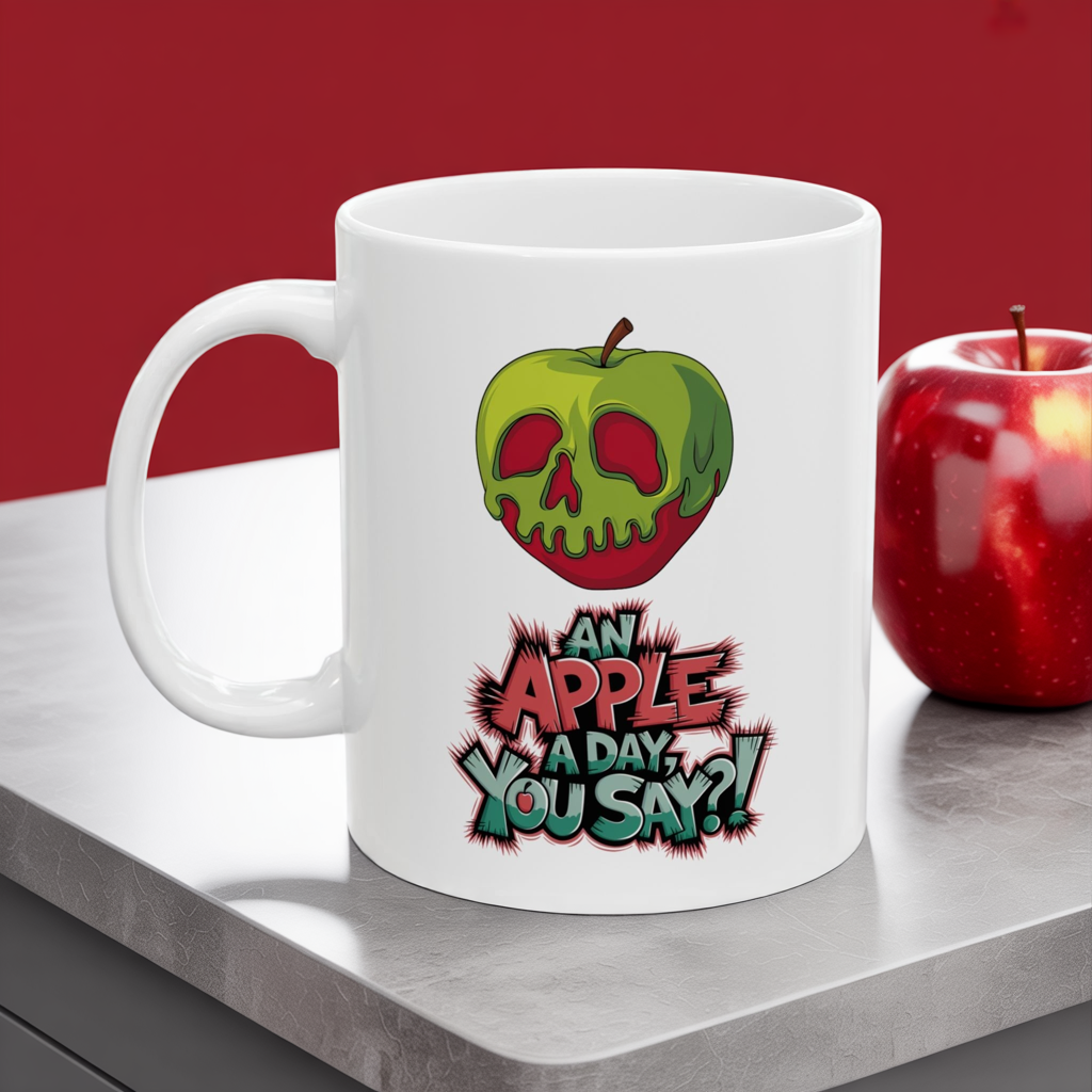An Apple a Day You Say Mug – Spooky Poison Apple Coffee Cup, Dishwasher Safe Ceramic, Funny Gothic Halloween Gift for Horror & Dark Humor Fans