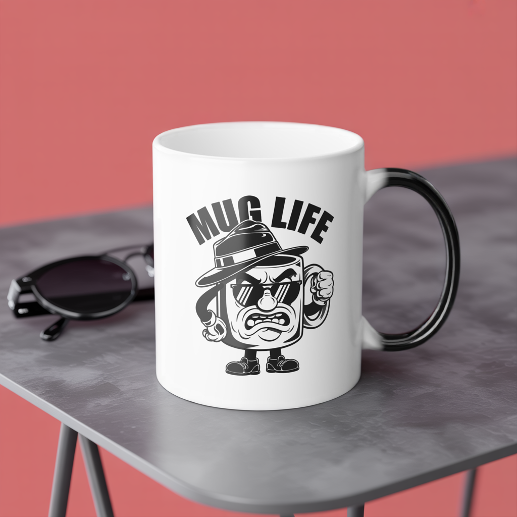 Mug Life Color Changing Mug – Funny Heat Reveal Coffee Cup, Hand Wash Only, Gangster Cartoon Design, Hilarious Gift for Coffee Lovers & Friends