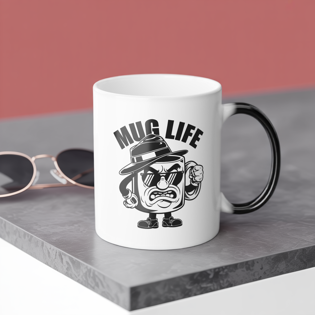 Mug Life Color Changing Mug – Funny Heat Reveal Coffee Cup, Hand Wash Only, Gangster Cartoon Design, Hilarious Gift for Coffee Lovers & Friends