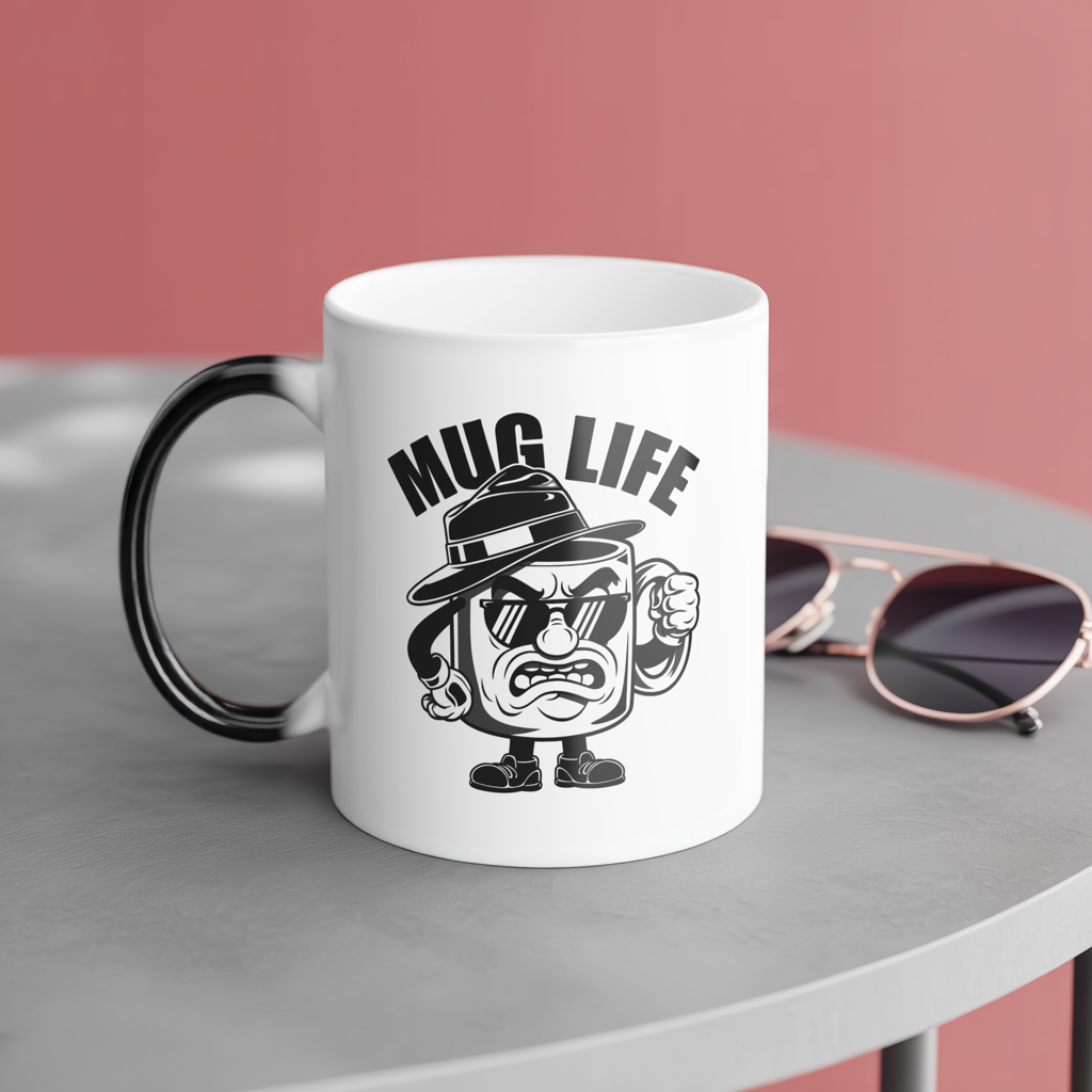 Mug Life Color Changing Mug – Funny Heat Reveal Coffee Cup, Hand Wash Only, Gangster Cartoon Design, Hilarious Gift for Coffee Lovers & Friends