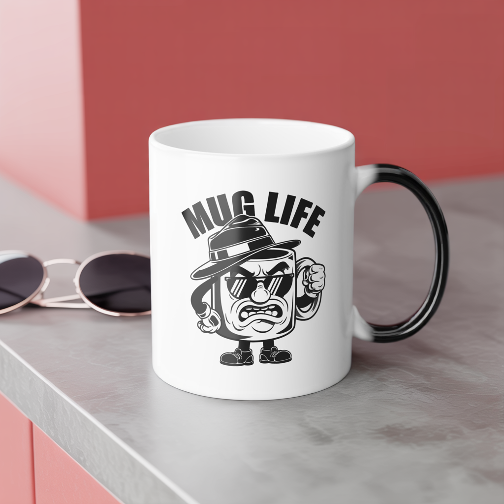 Mug Life Color Changing Mug – Funny Heat Reveal Coffee Cup, Hand Wash Only, Gangster Cartoon Design, Hilarious Gift for Coffee Lovers & Friends