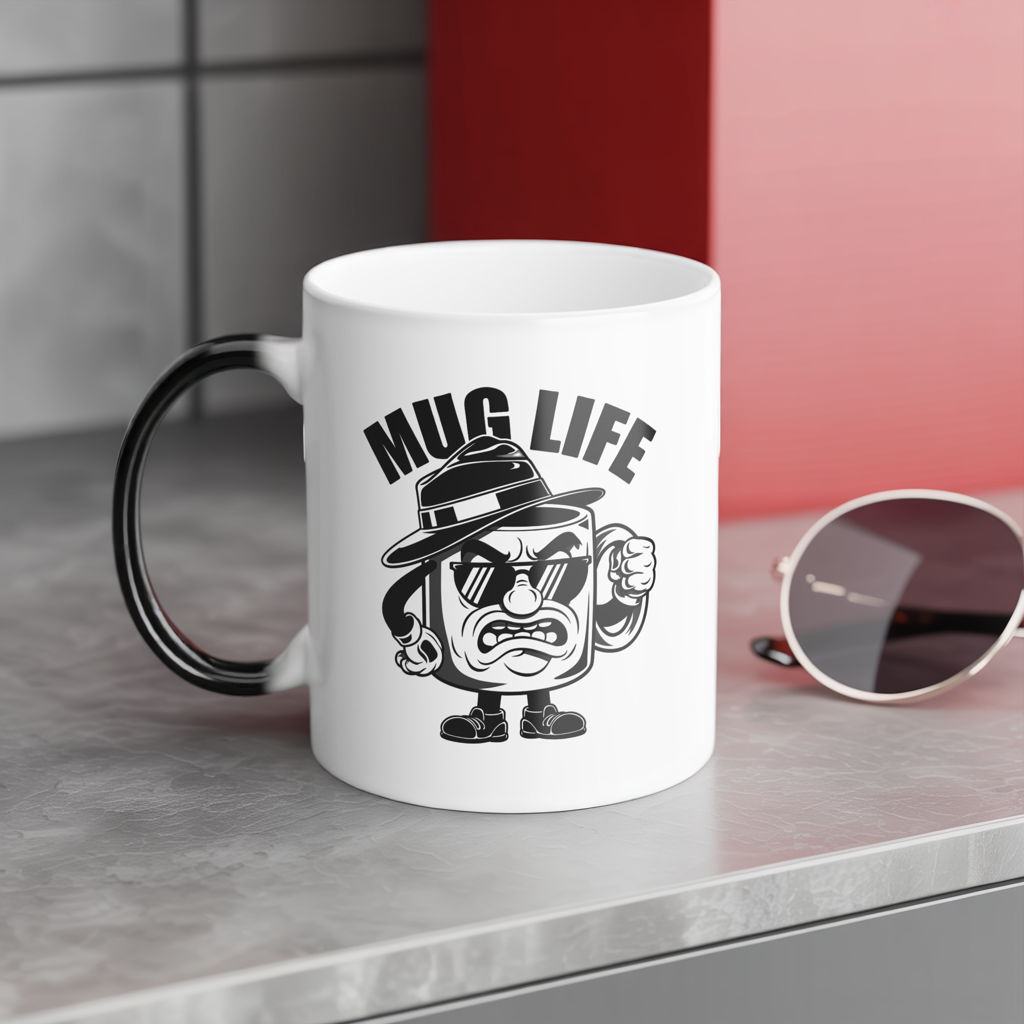 Mug Life Color Changing Mug – Funny Heat Reveal Coffee Cup, Hand Wash Only, Gangster Cartoon Design, Hilarious Gift for Coffee Lovers & Friends