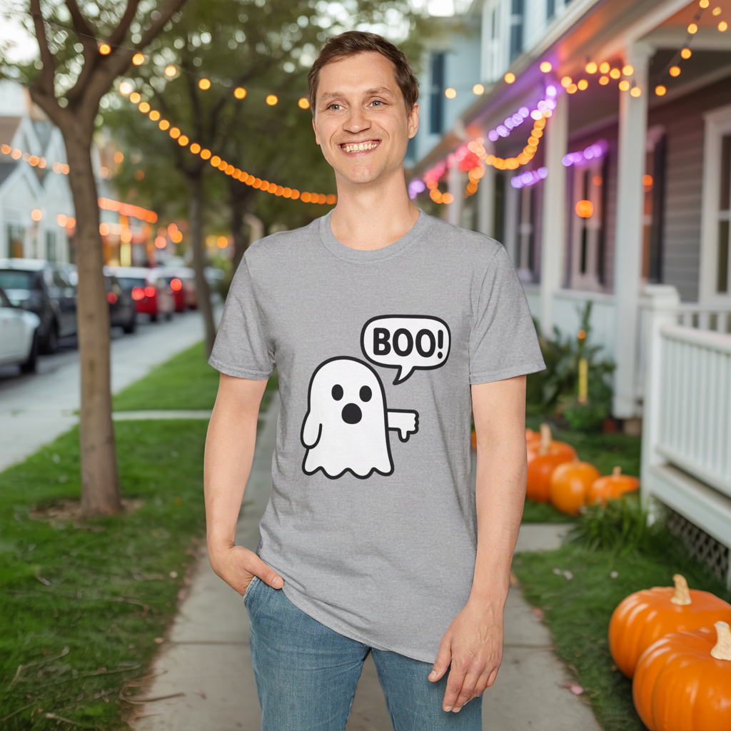 Cute Ghost Thumbs-Down 'Boo' Tee | Funny Halloween Play on Words Shirt | Spooky Season Ghost Tee | Fall Coquette Aesthetic Tee