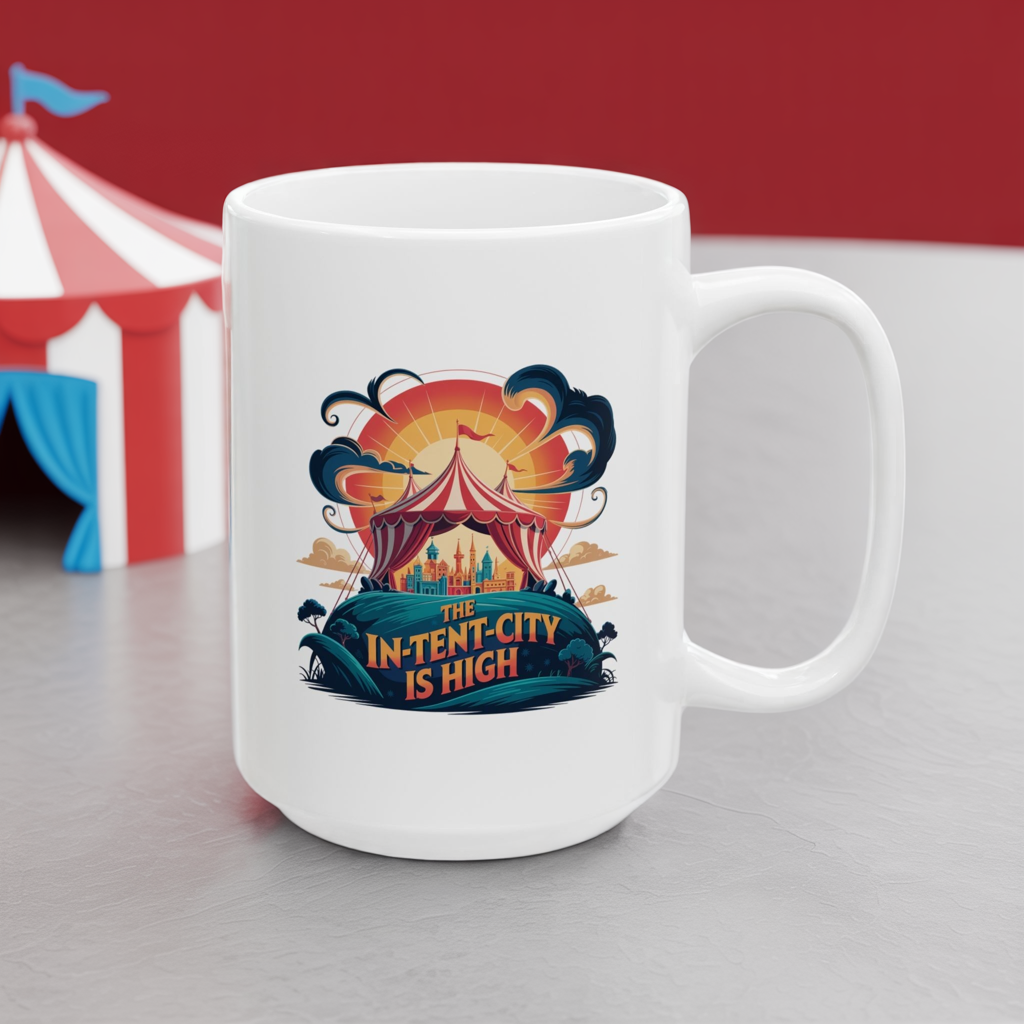Funny Camping Coffee Mug • The In-Tent-City is High Pun Cup • Outdoor Adventure Gift • Festival Coffee Mug • Camping Humor Drinkware