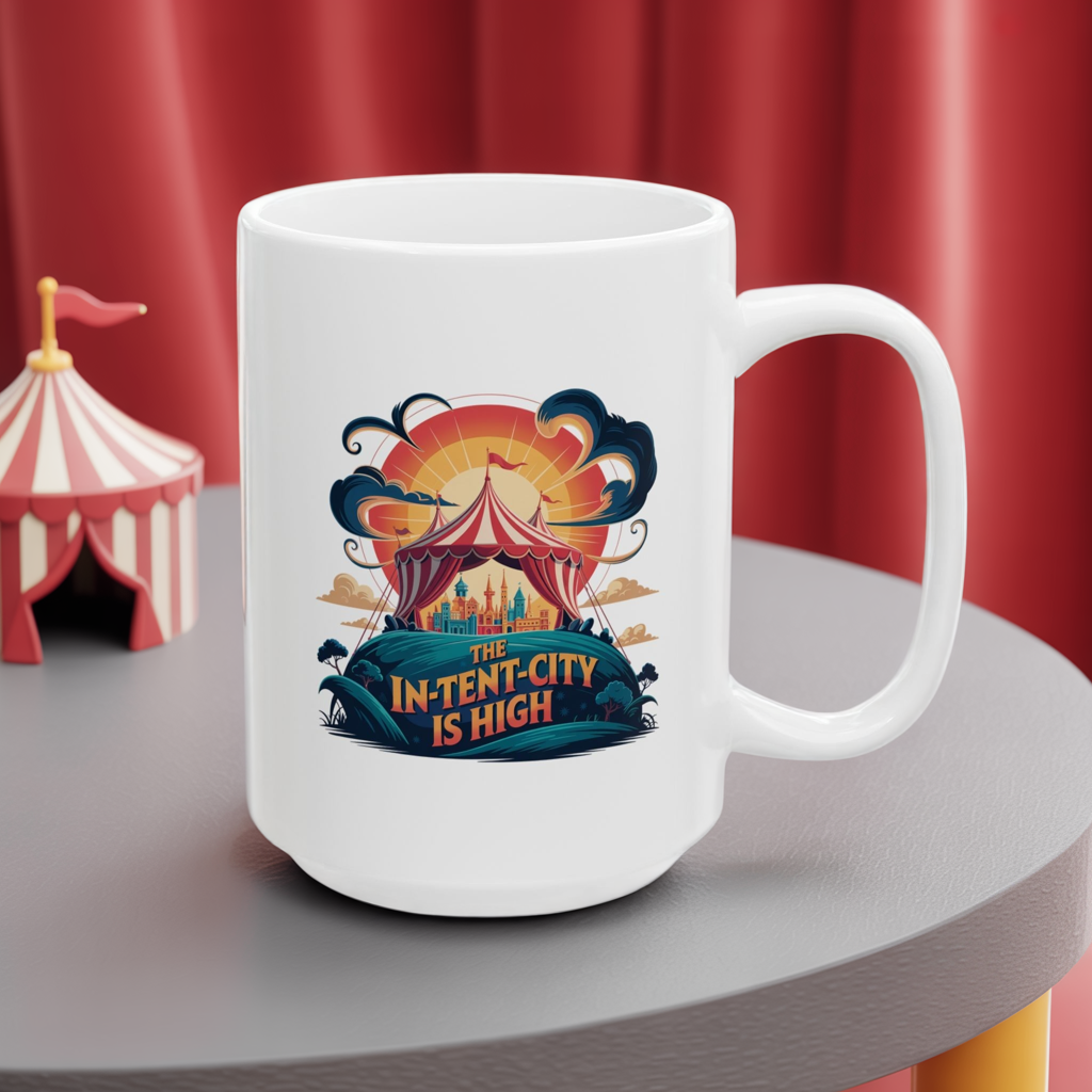 Funny Camping Coffee Mug • The In-Tent-City is High Pun Cup • Outdoor Adventure Gift • Festival Coffee Mug • Camping Humor Drinkware