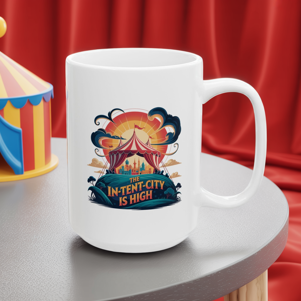 Funny Camping Coffee Mug • The In-Tent-City is High Pun Cup • Outdoor Adventure Gift • Festival Coffee Mug • Camping Humor Drinkware