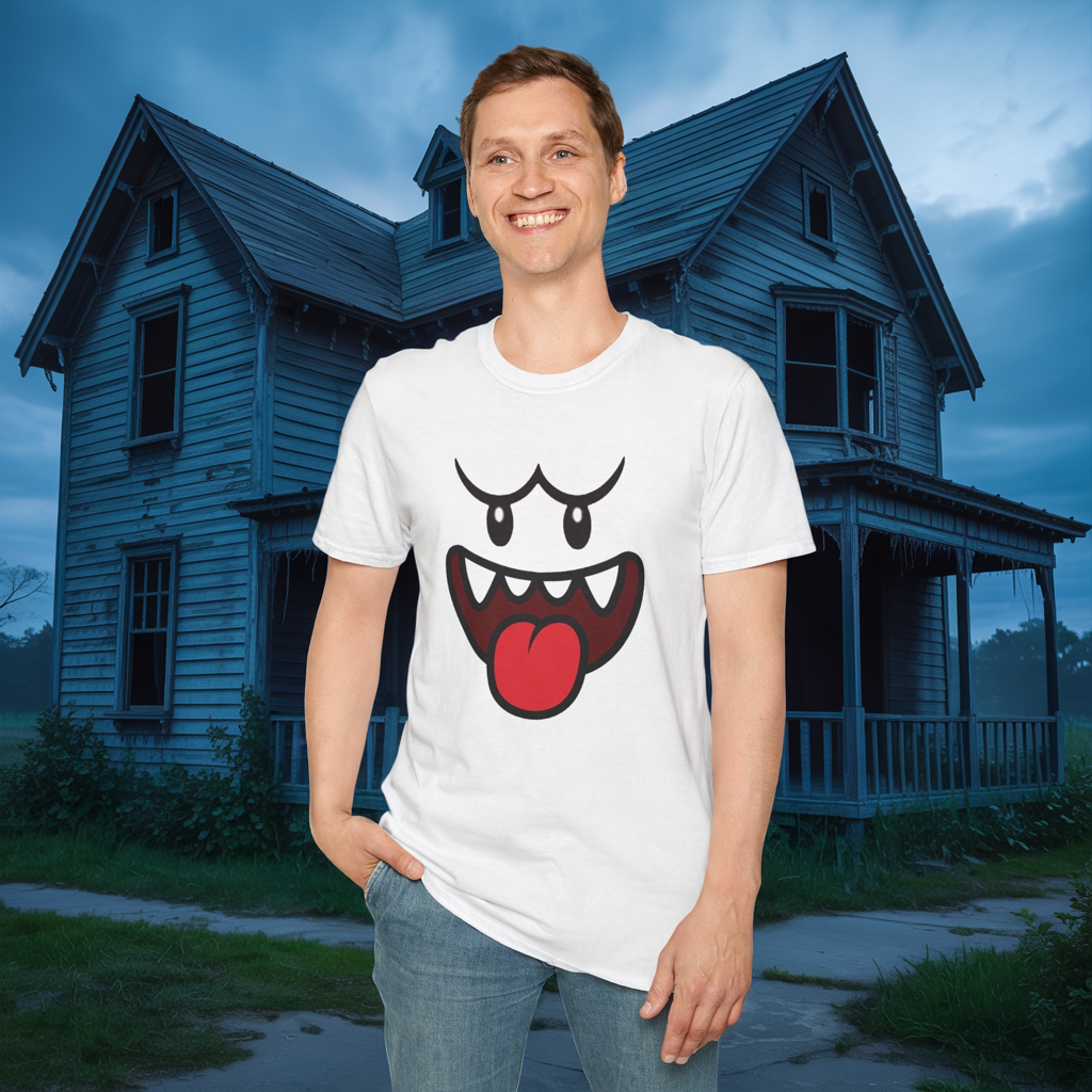 Ghost Face Graphic T-Shirt – Funny Spooky Cute Retro Halloween Tee, Y2K Nostalgia Bold Design, Soft Cotton, Fall Gift Shirt