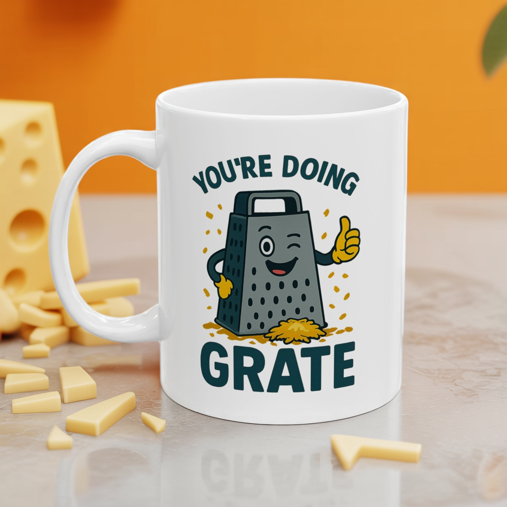 You’re Doing Grate Funny Pun Mug – Cheesy Kitchen Coffee Cup, Positive Encouragement Gift for Coworkers, Friends & Teachers