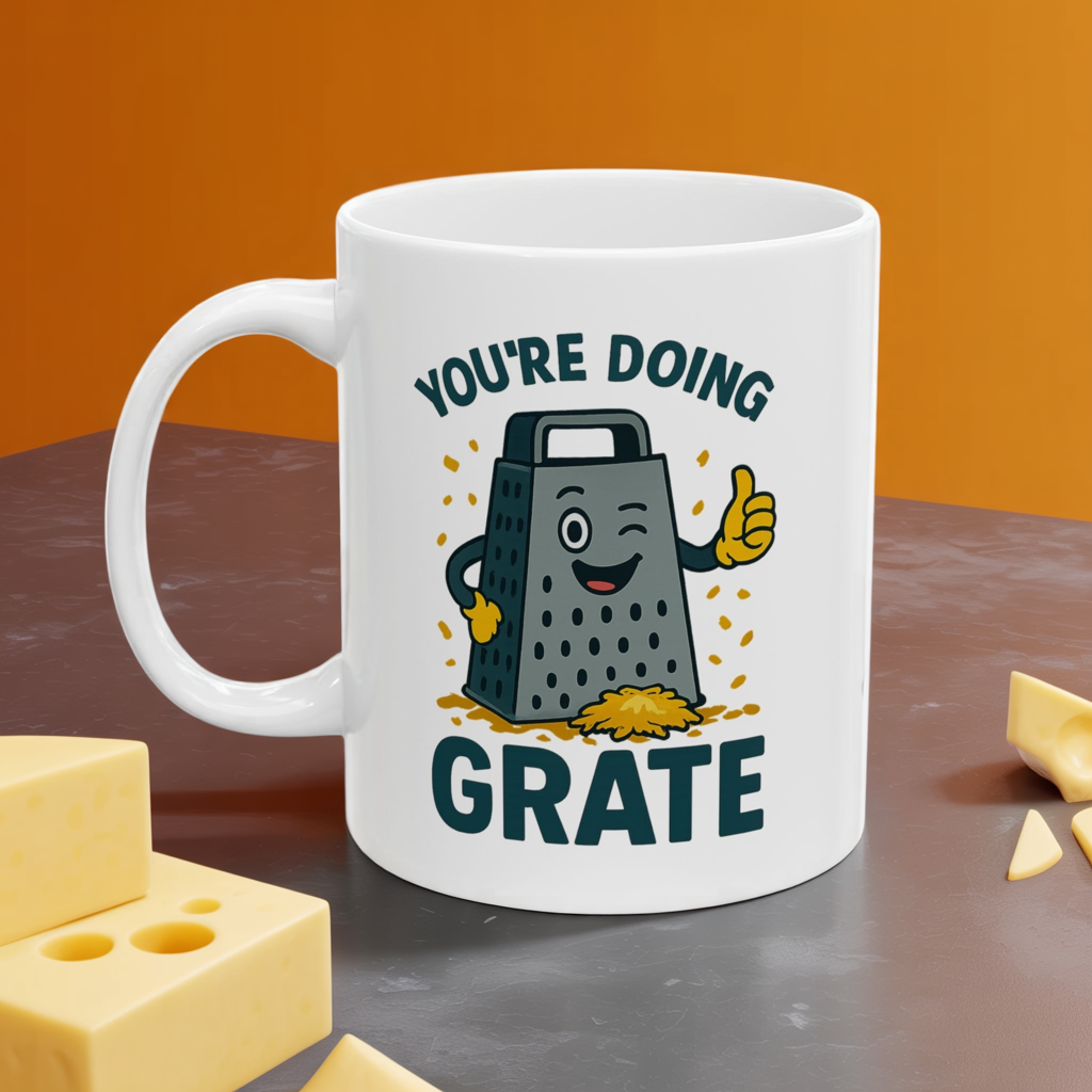 You’re Doing Grate Funny Pun Mug – Cheesy Kitchen Coffee Cup, Positive Encouragement Gift for Coworkers, Friends & Teachers