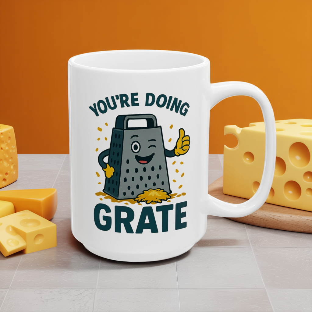 You’re Doing Grate Funny Pun Mug – Cheesy Kitchen Coffee Cup, Positive Encouragement Gift for Coworkers, Friends & Teachers