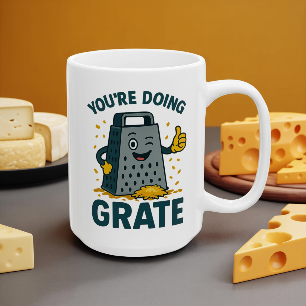 You’re Doing Grate Funny Pun Mug – Cheesy Kitchen Coffee Cup, Positive Encouragement Gift for Coworkers, Friends & Teachers