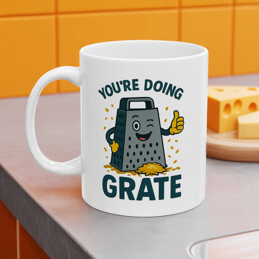 You’re Doing Grate Funny Pun Mug – Cheesy Kitchen Coffee Cup, Positive Encouragement Gift for Coworkers, Friends & Teachers