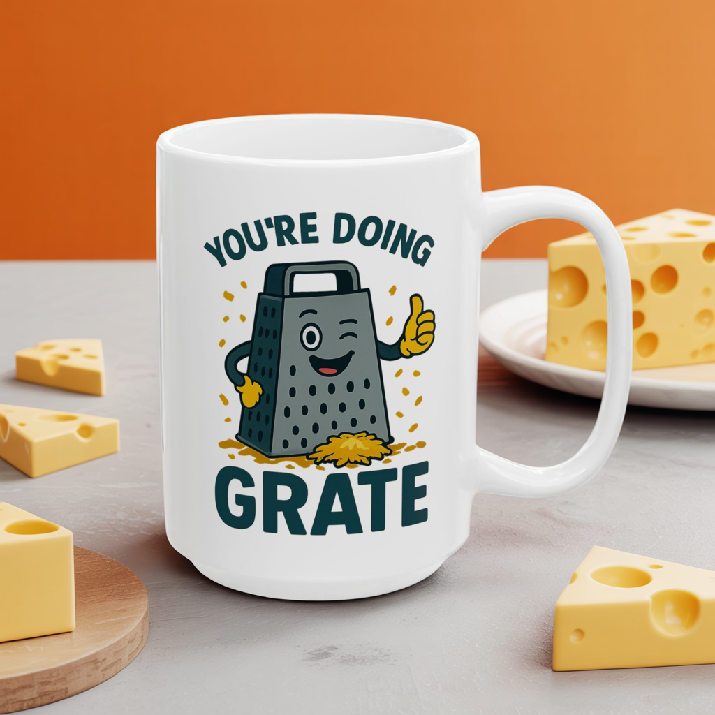 You’re Doing Grate Funny Pun Mug – Cheesy Kitchen Coffee Cup, Positive Encouragement Gift for Coworkers, Friends & Teachers