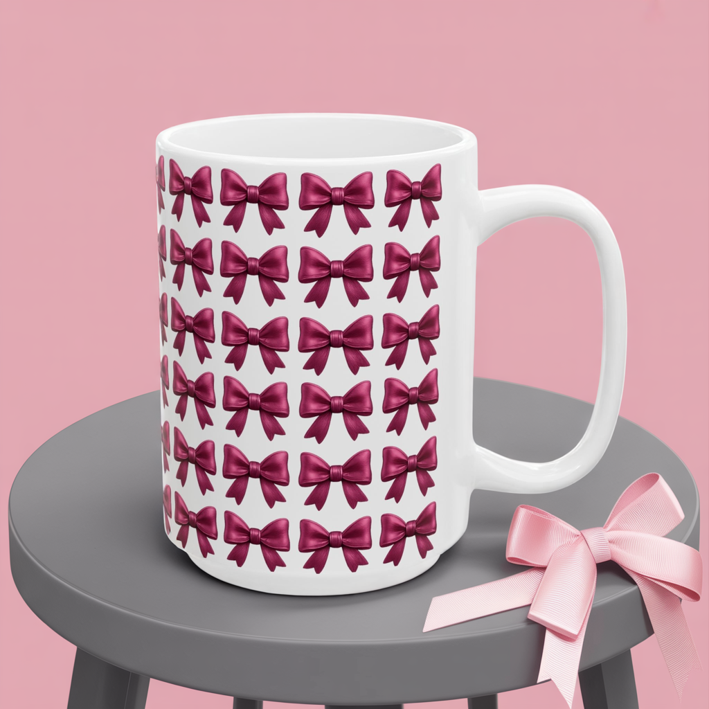Pink Bow Aesthetic Coffee Mug – Coquette Balletcore Girly Cup, Cute Gift for Friends, Teens, Birthday, Cottagecore & Pink Lovers