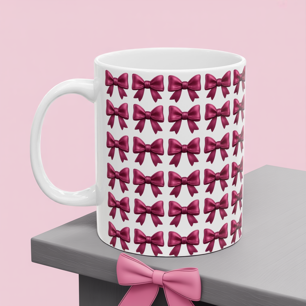 Pink Bow Aesthetic Coffee Mug – Coquette Balletcore Girly Cup, Cute Gift for Friends, Teens, Birthday, Cottagecore & Pink Lovers