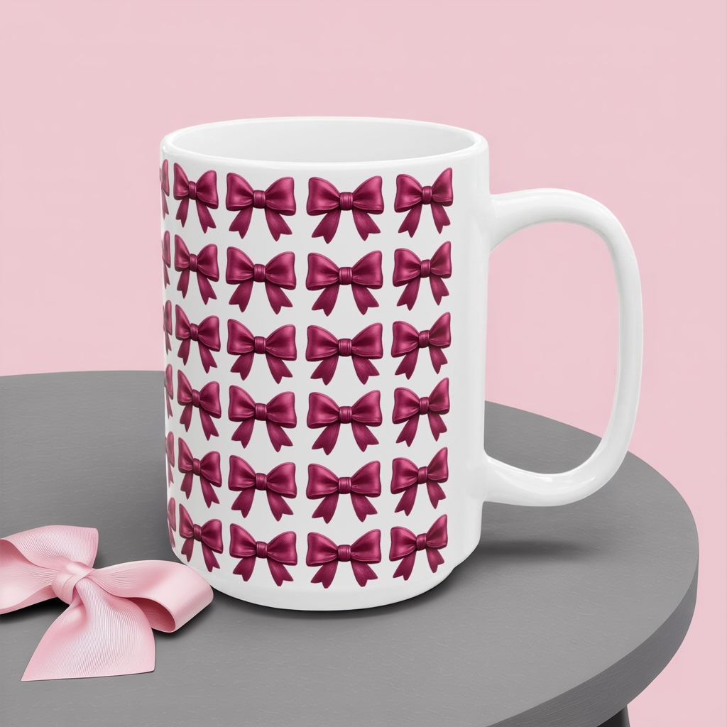 Pink Bow Aesthetic Coffee Mug – Coquette Balletcore Girly Cup, Cute Gift for Friends, Teens, Birthday, Cottagecore & Pink Lovers