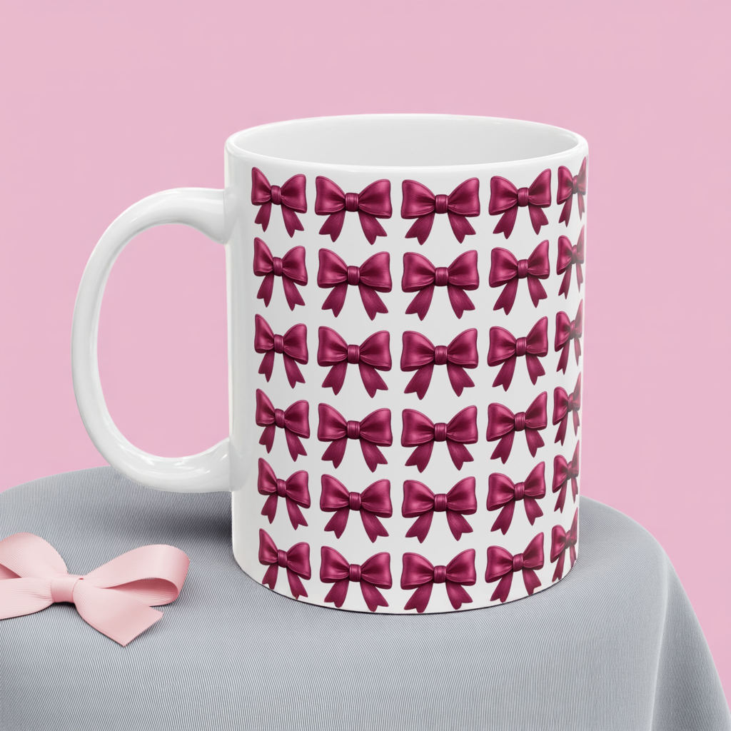 Pink Bow Aesthetic Coffee Mug – Coquette Balletcore Girly Cup, Cute Gift for Friends, Teens, Birthday, Cottagecore & Pink Lovers