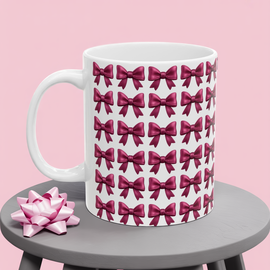 Pink Bow Aesthetic Coffee Mug – Coquette Balletcore Girly Cup, Cute Gift for Friends, Teens, Birthday, Cottagecore & Pink Lovers